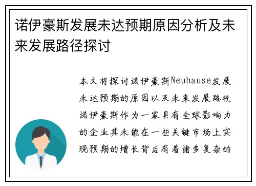 诺伊豪斯发展未达预期原因分析及未来发展路径探讨